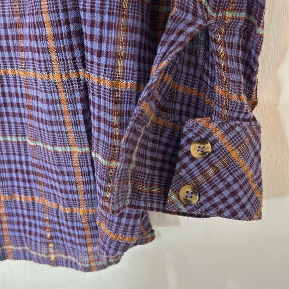FREE PEOPLE WOMEN BLOUSE LONG SLEEVE PURPLE OVERSIZED SZ SMALL - Picture 7 of 11